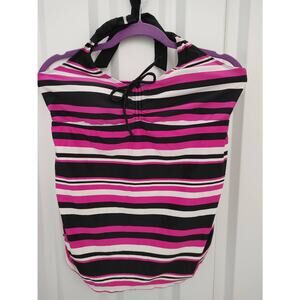 Motherhood Maternity Swimsuit Tankini Top Striped Pink Black Large